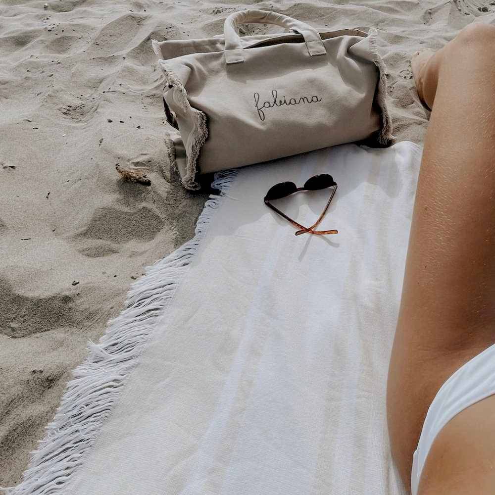 Borsa mare frange tortora personalizzata