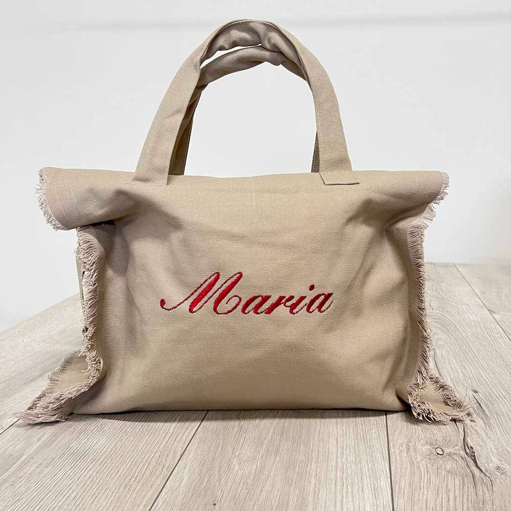 Borsa mare frange tortora personalizzata
