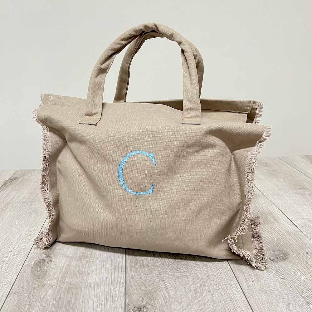 Borsa mare frange tortora personalizzata
