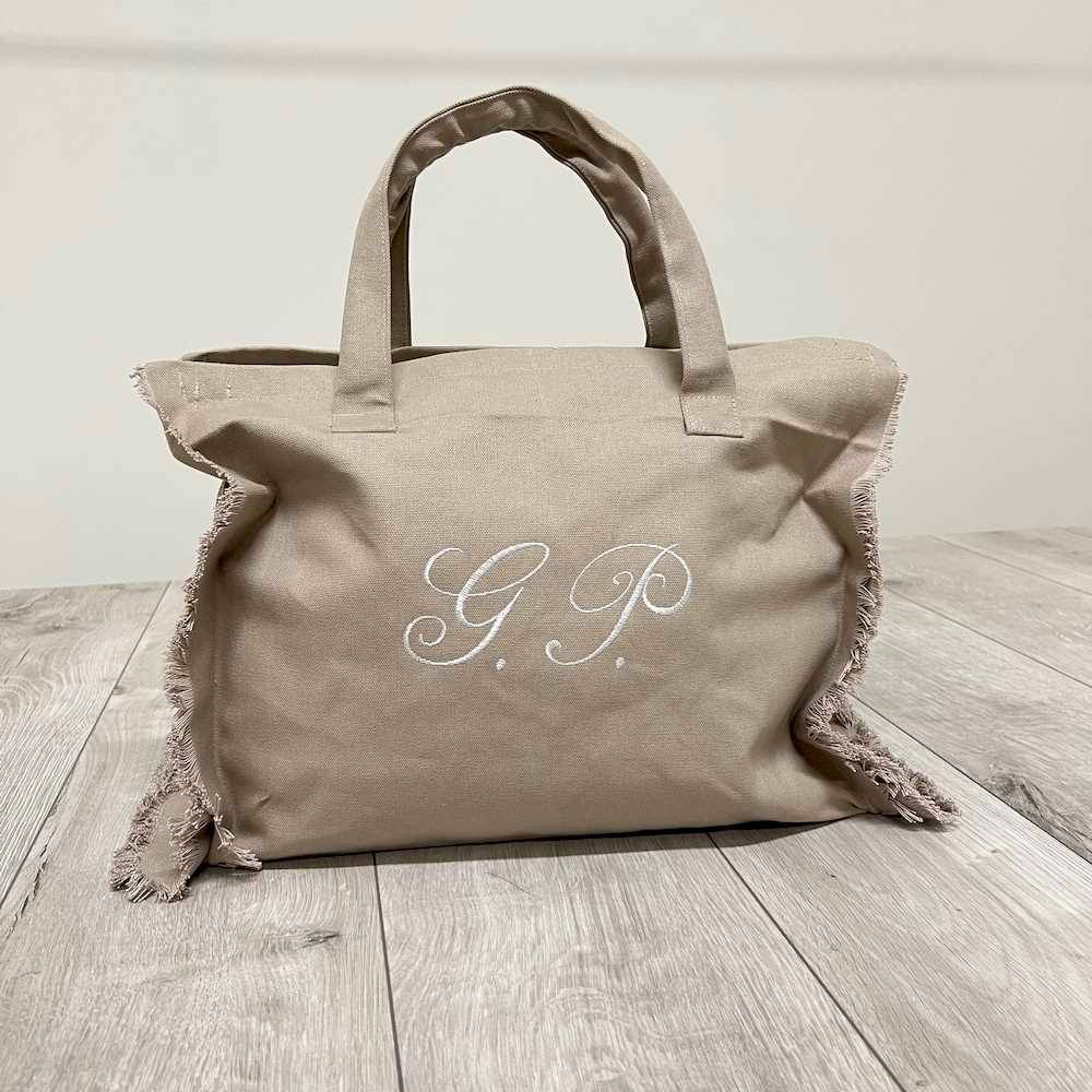Borsa mare frange tortora personalizzata