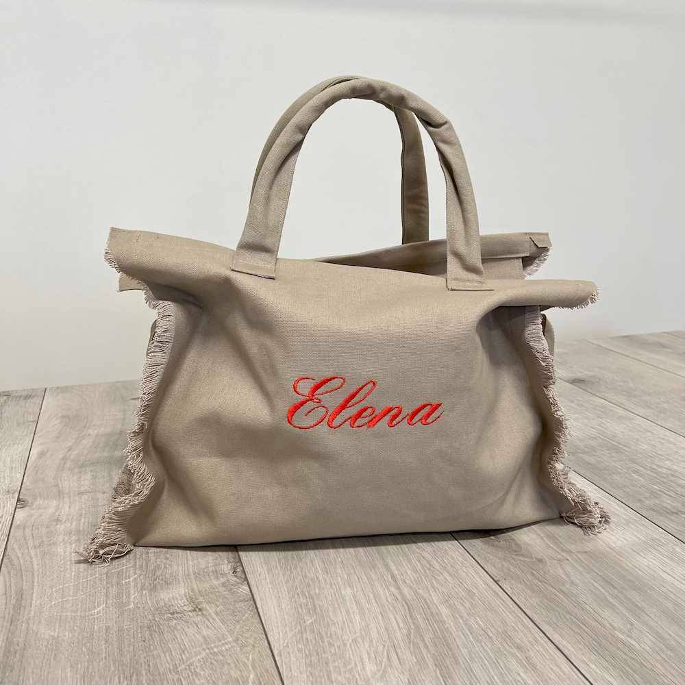 Borsa mare frange tortora personalizzata