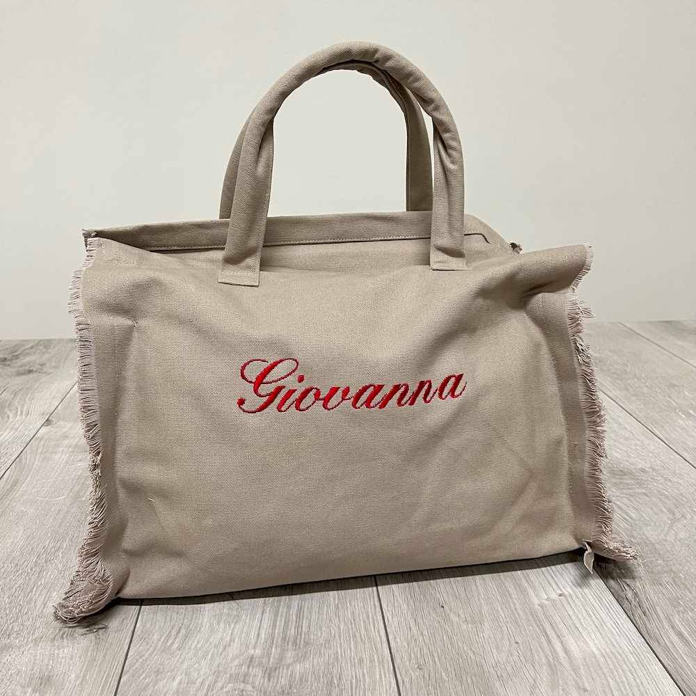 Borsa mare frange tortora personalizzata