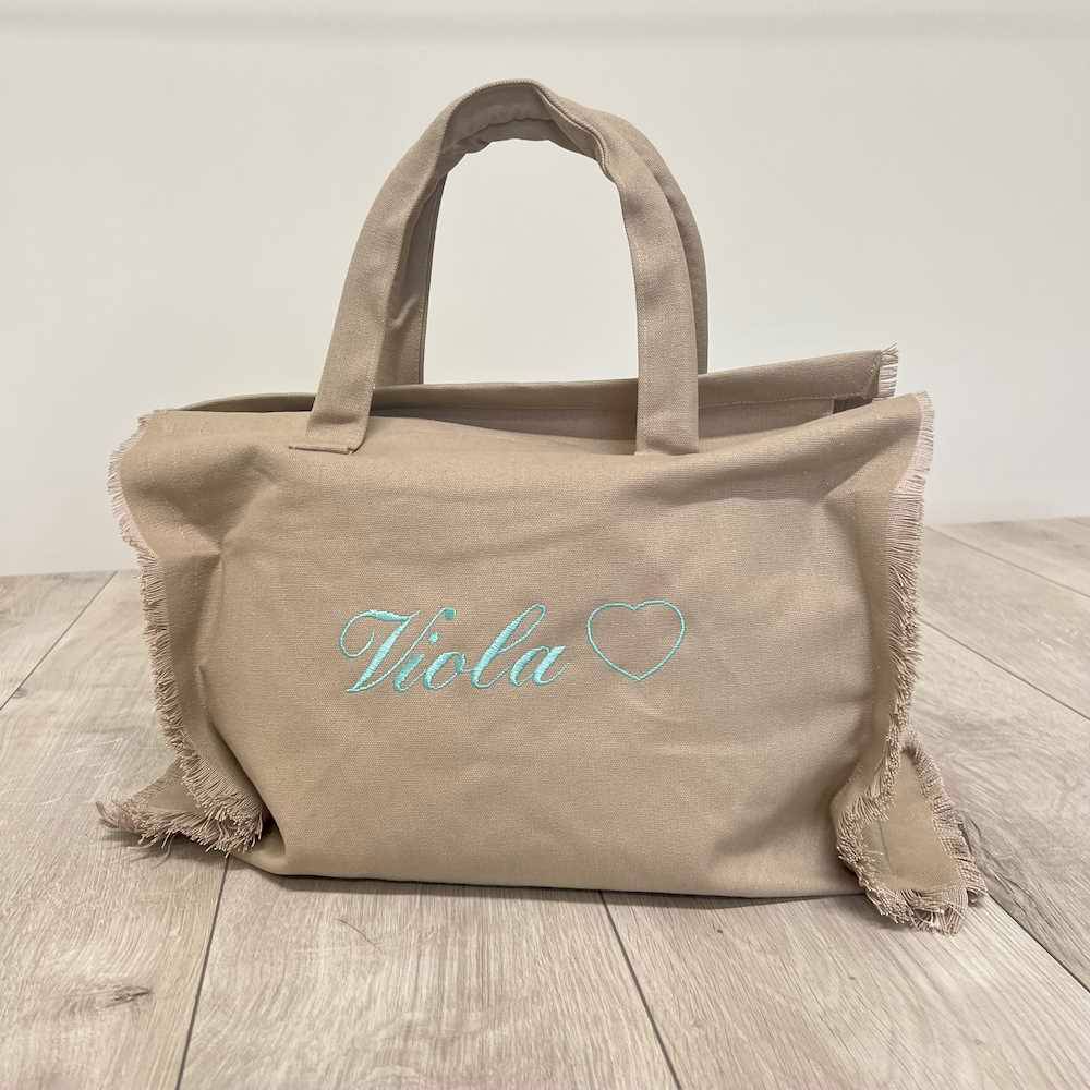 Borsa mare frange tortora personalizzata