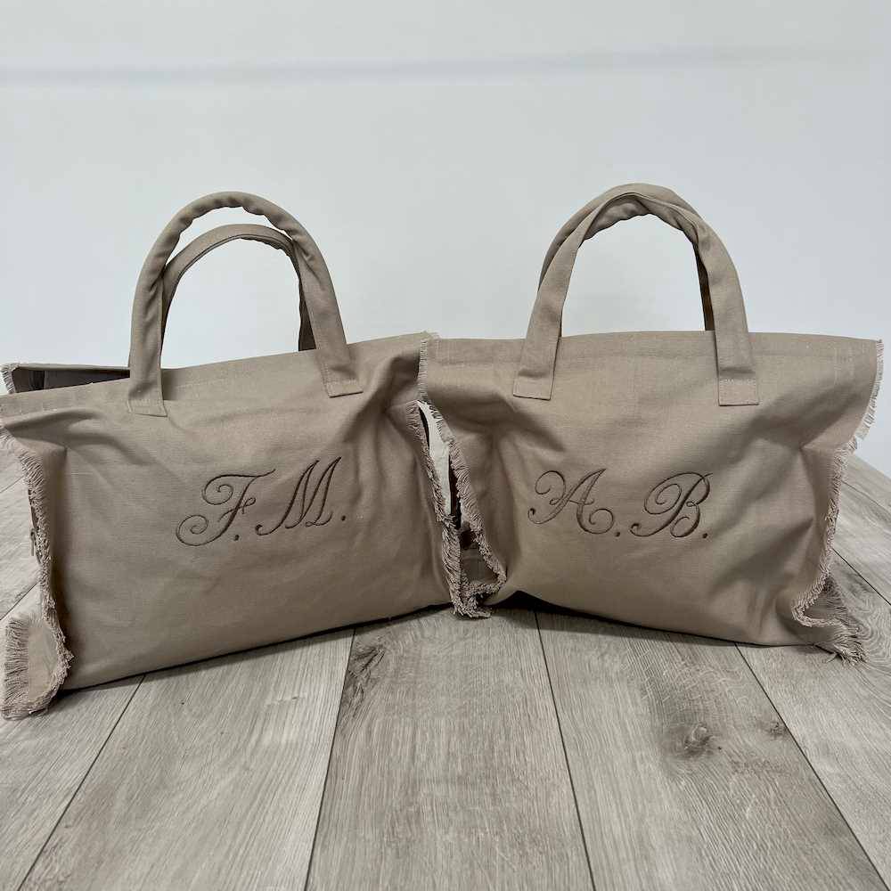 Borsa mare frange tortora personalizzata