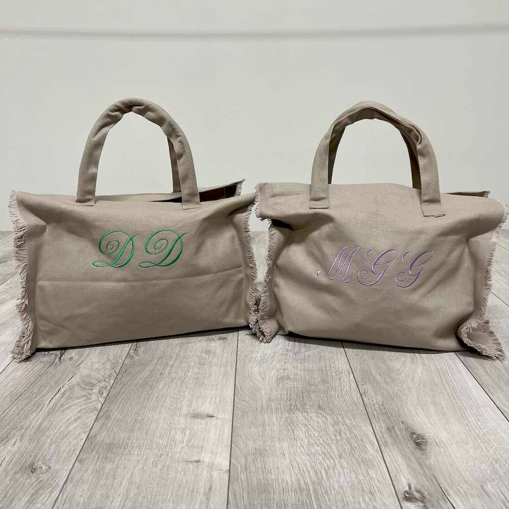 Borsa mare frange tortora personalizzata