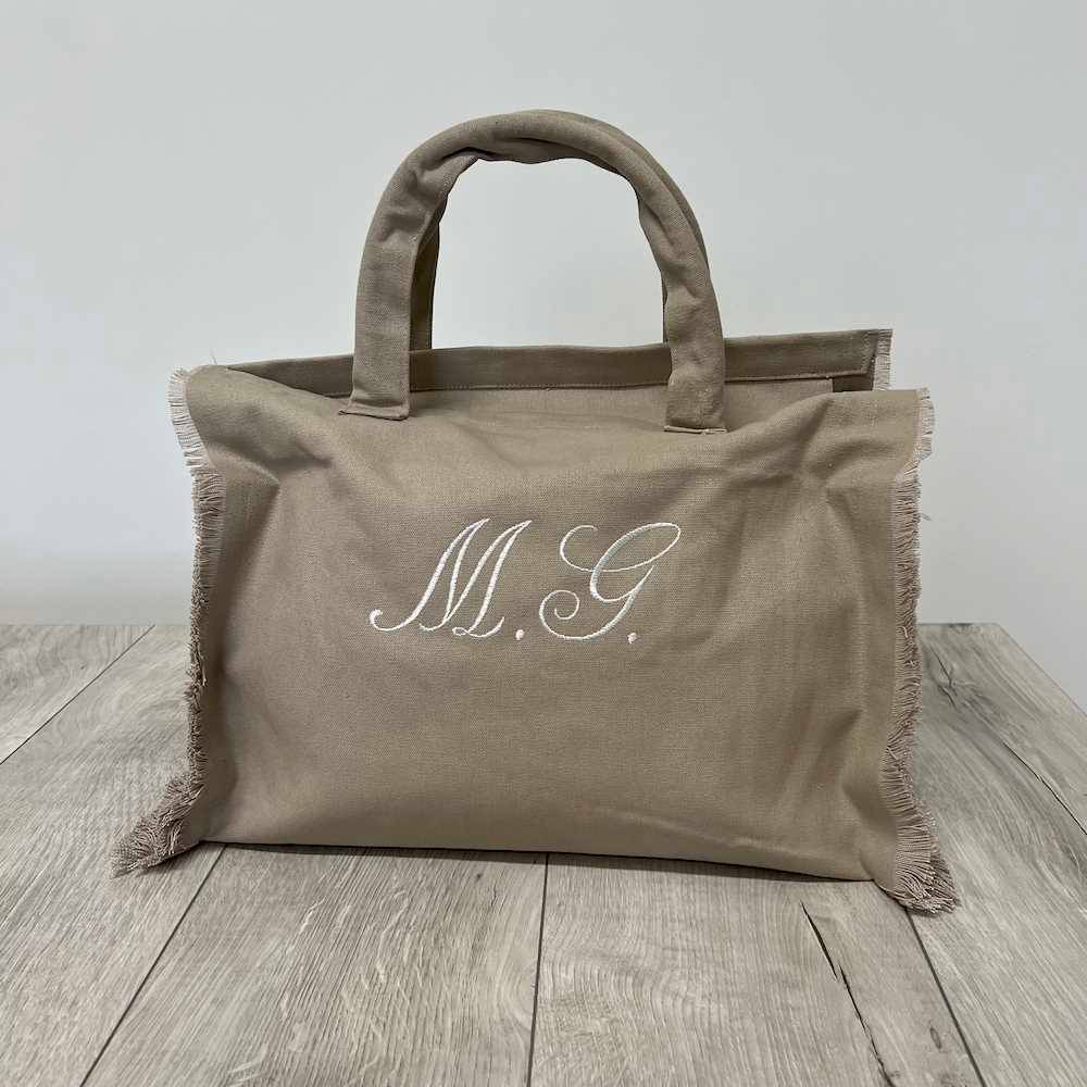 Borsa mare frange tortora personalizzata