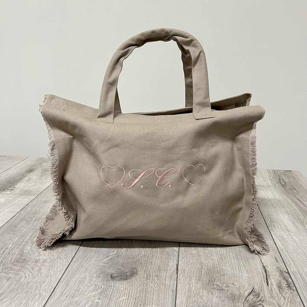 Borsa mare frange tortora personalizzata