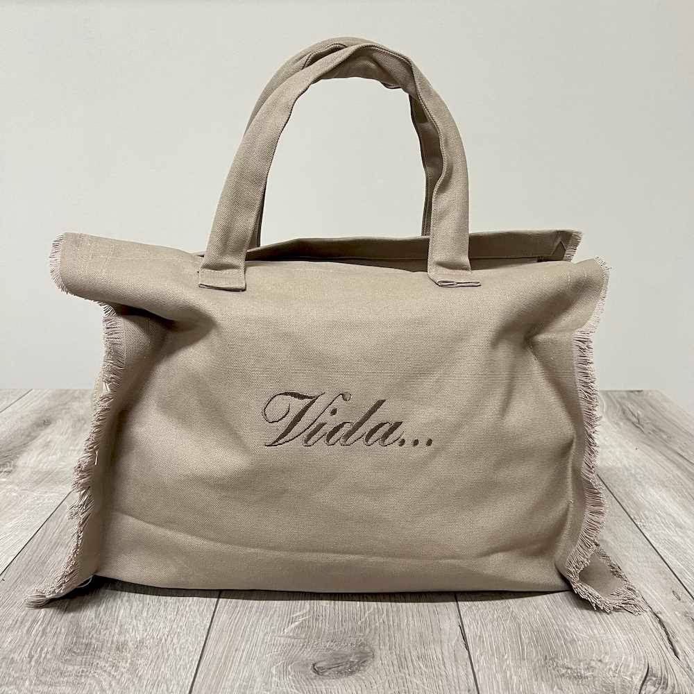 Borsa mare frange tortora personalizzata