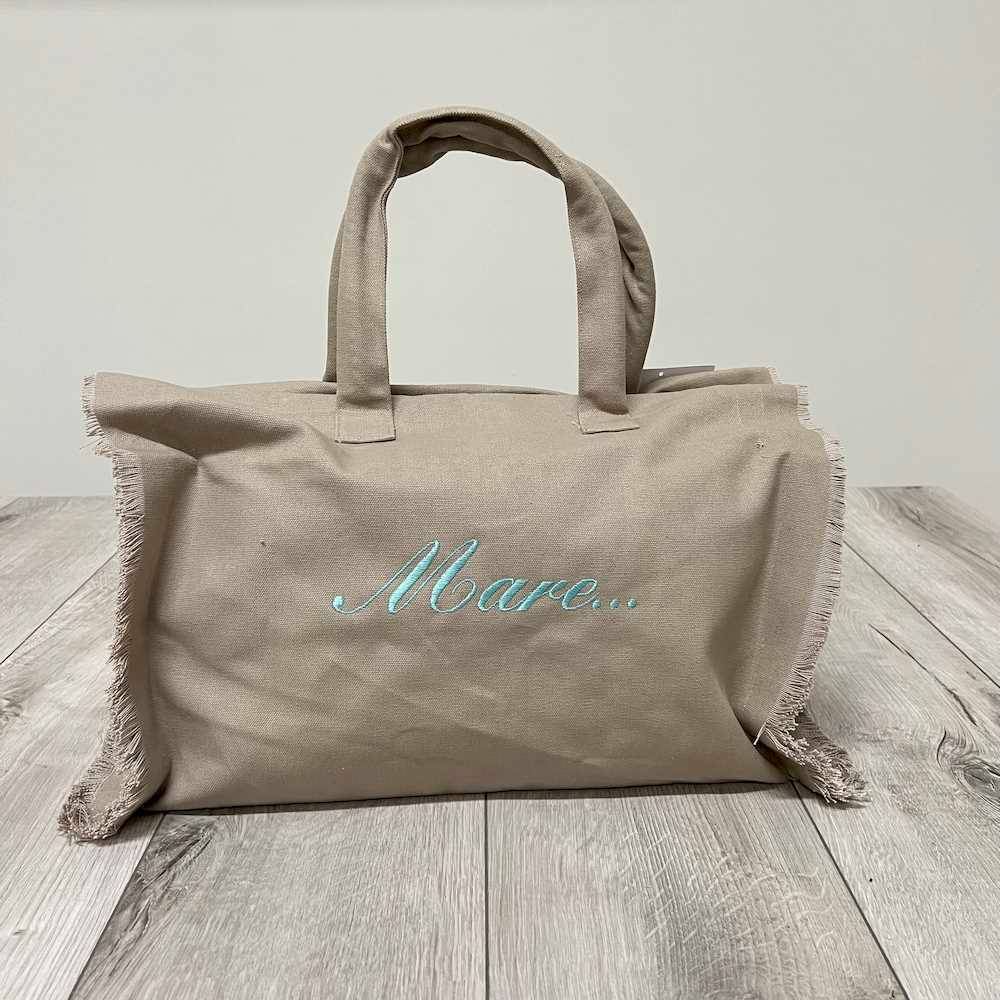 Borsa mare frange tortora personalizzata