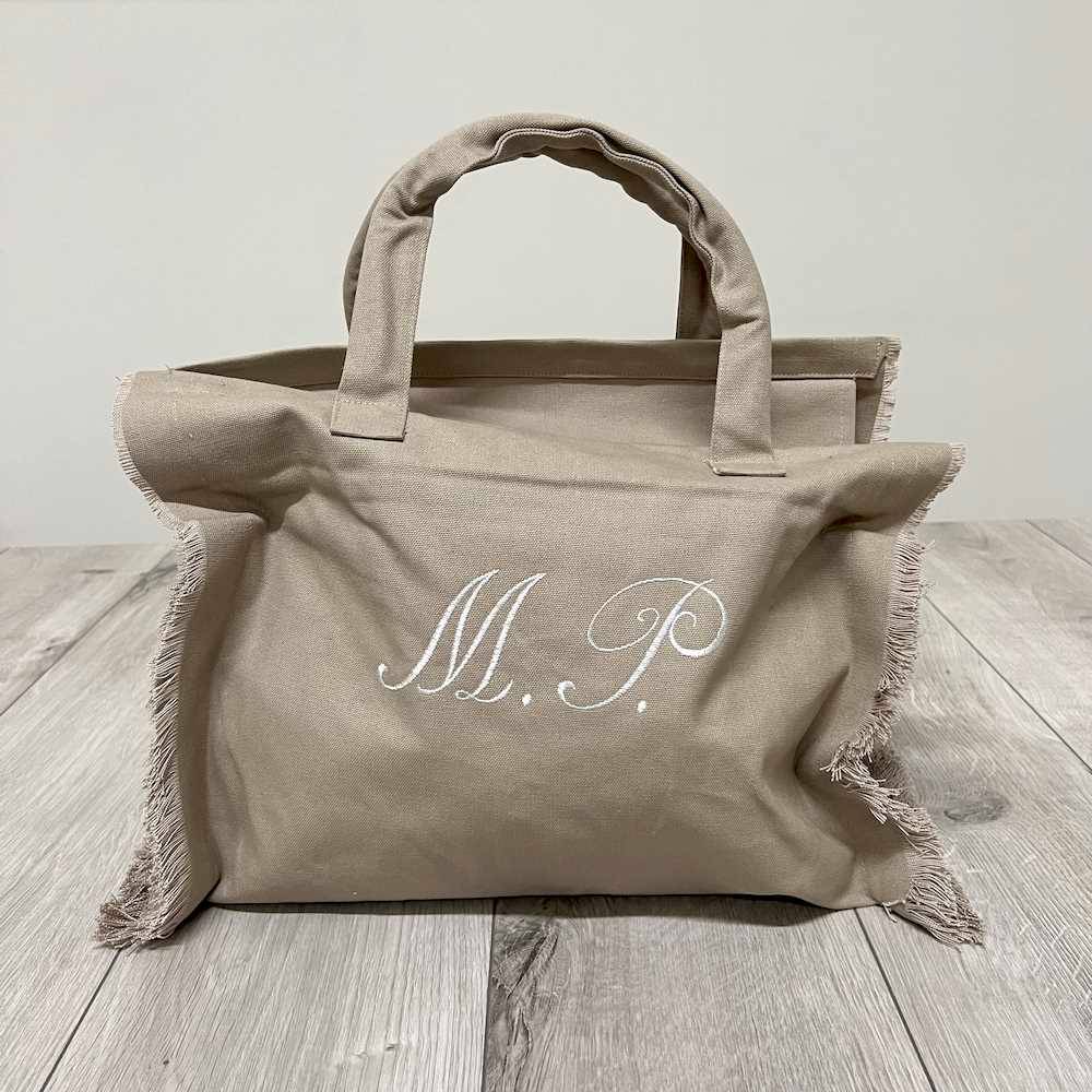 Borsa mare frange tortora personalizzata
