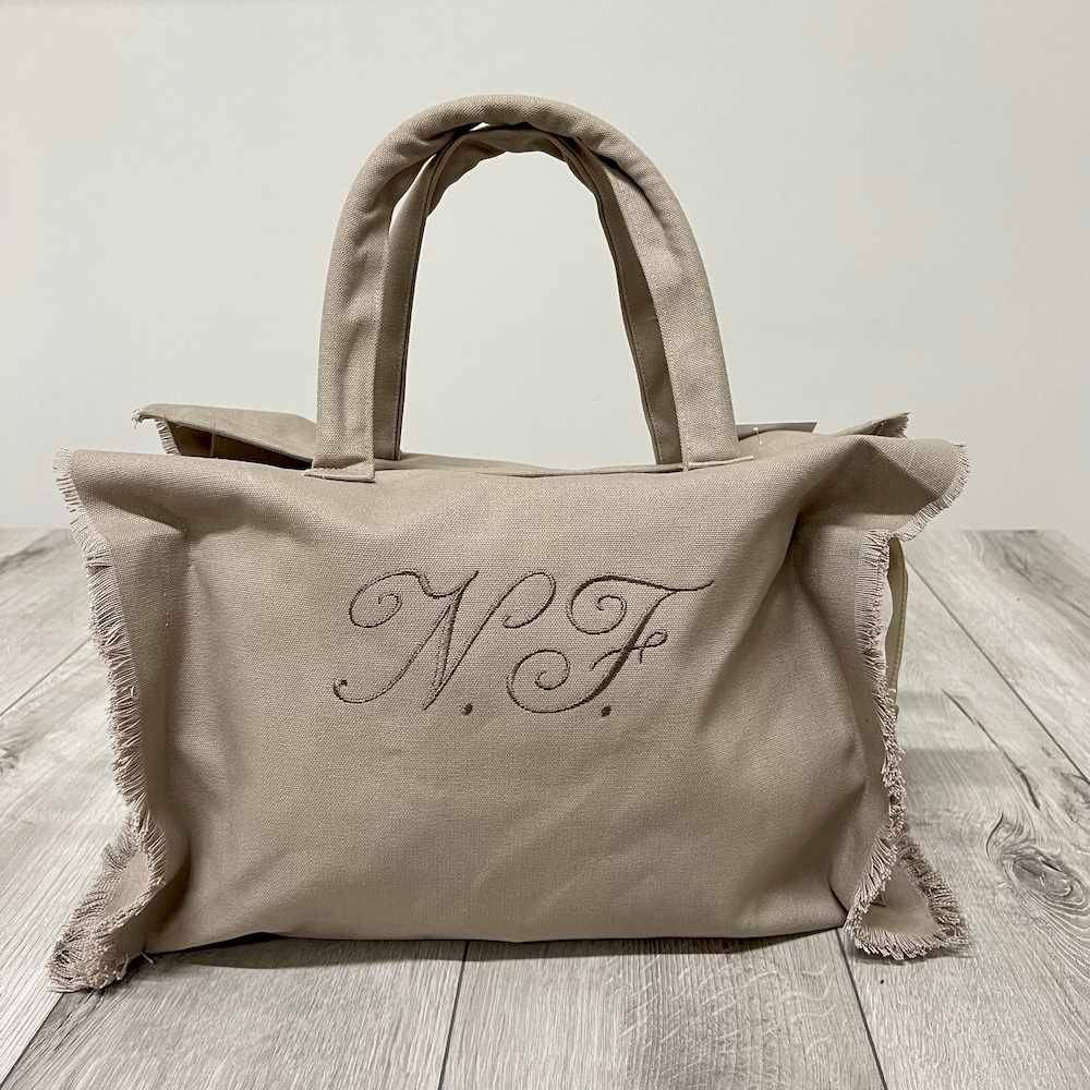 Borsa mare frange tortora personalizzata