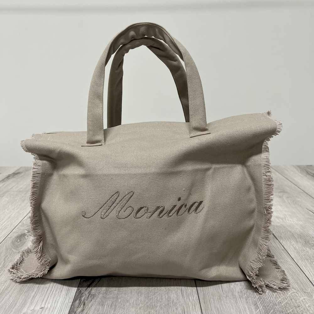 Borsa mare frange tortora personalizzata