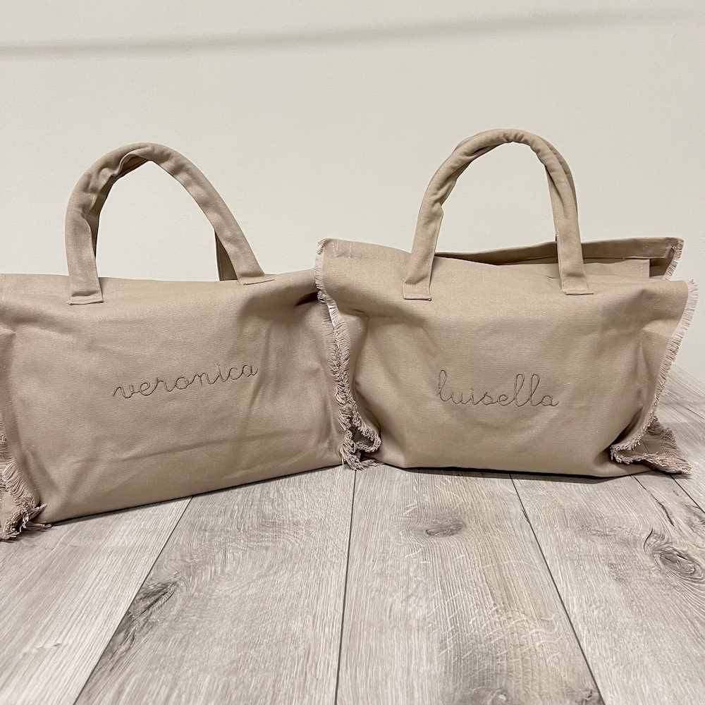 Borsa mare frange tortora personalizzata
