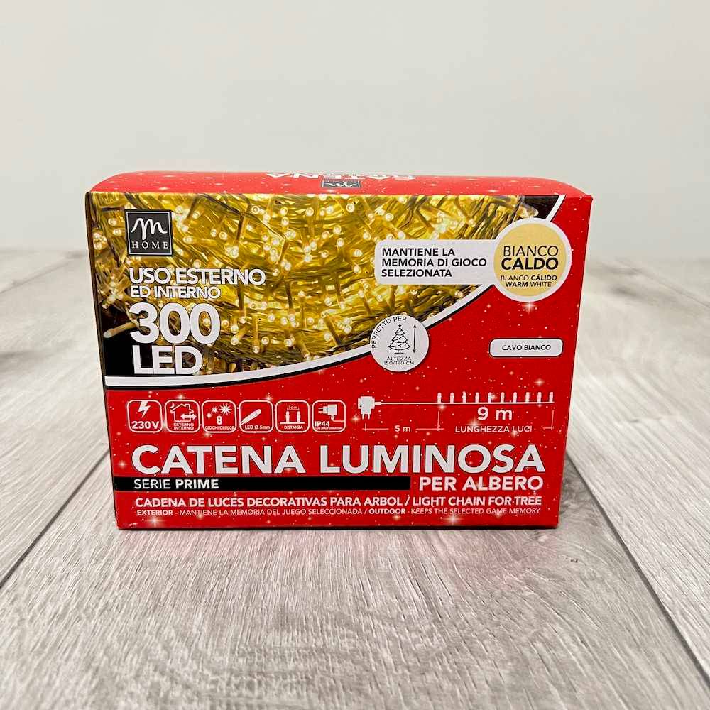 Catena luminosa interno/esterno bianco caldo 300 led filo bianco