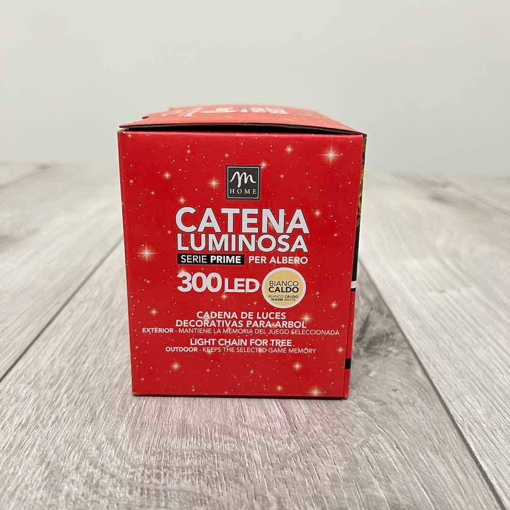 Catena luminosa interno/esterno bianco caldo 300 led filo bianco