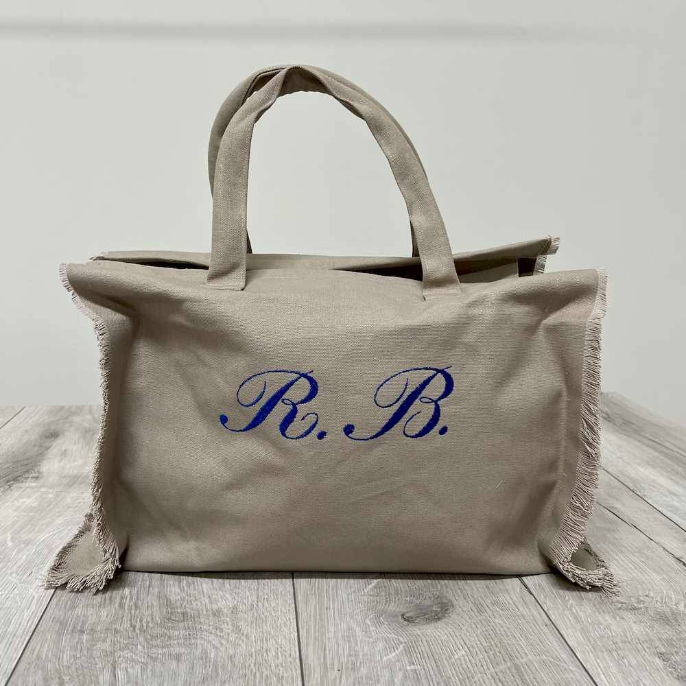 Borsa mare frange tortora personalizzata