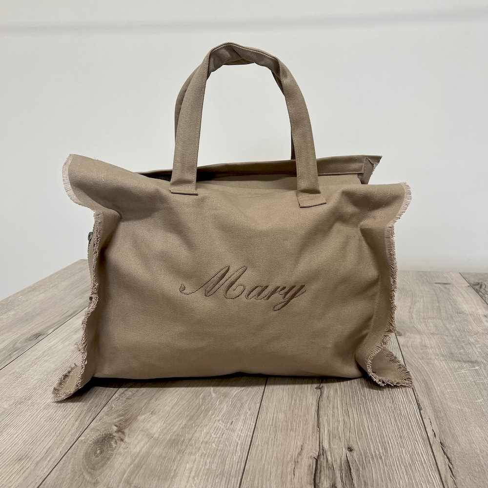 Borsa mare frange tortora personalizzata