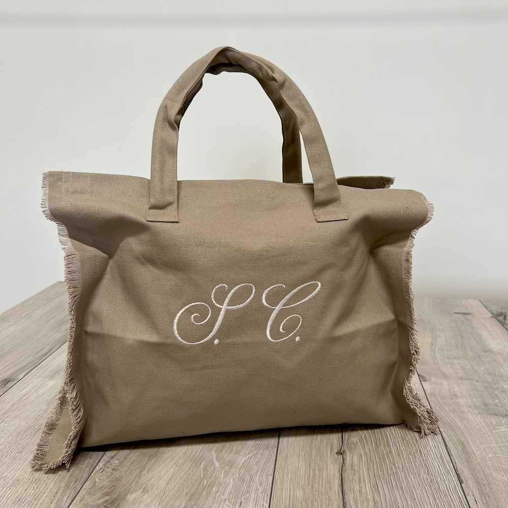 Borsa mare frange tortora personalizzata