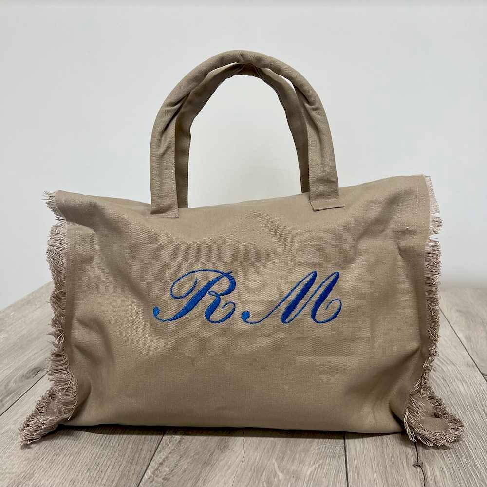 Borsa mare frange tortora personalizzata