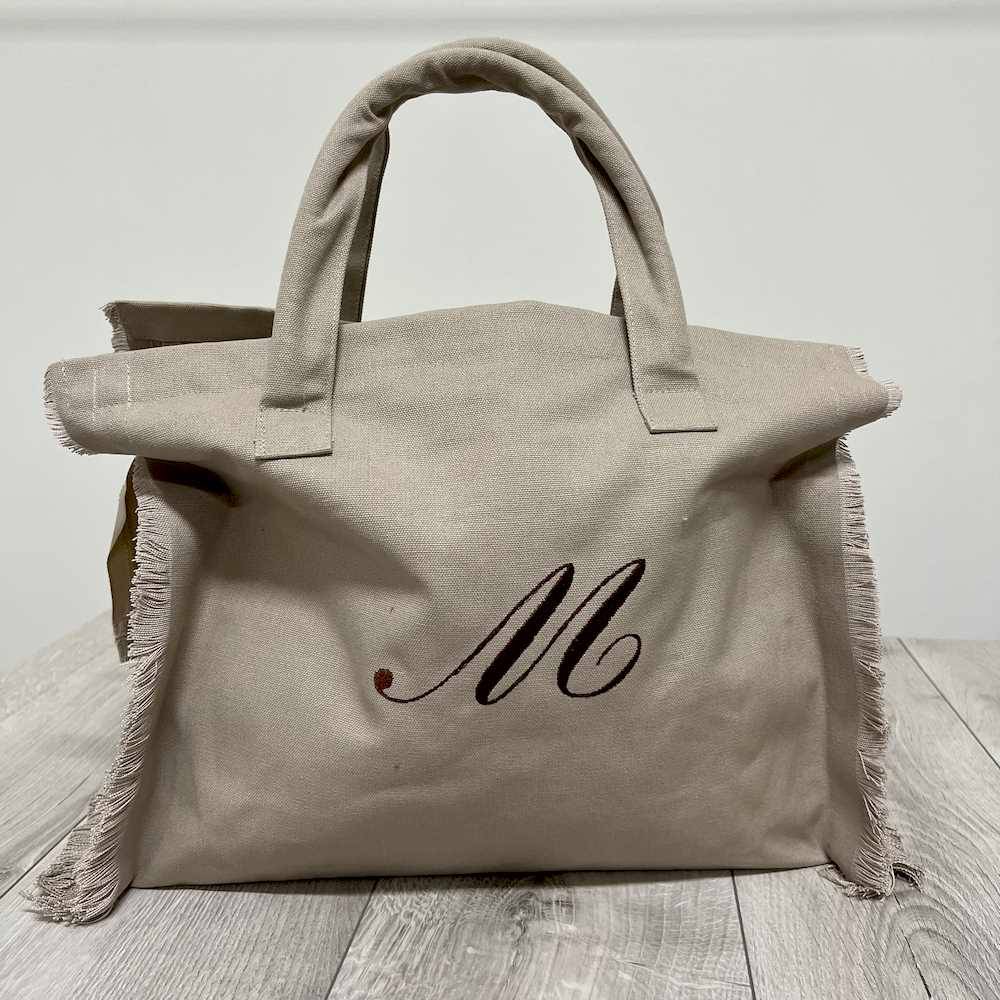 Borsa mare frange tortora personalizzata
