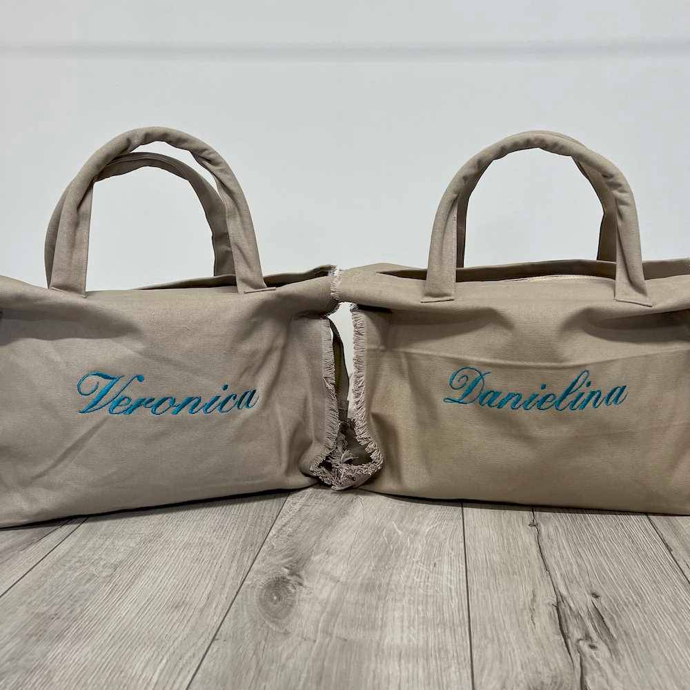 Borsa mare frange tortora personalizzata