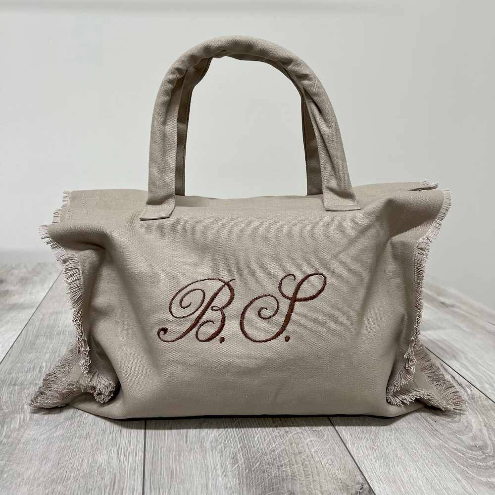 Borsa mare frange tortora personalizzata