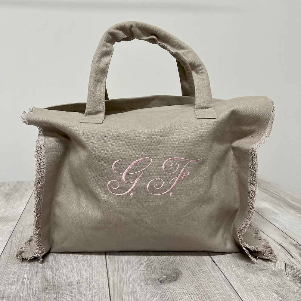 Borsa mare frange tortora personalizzata