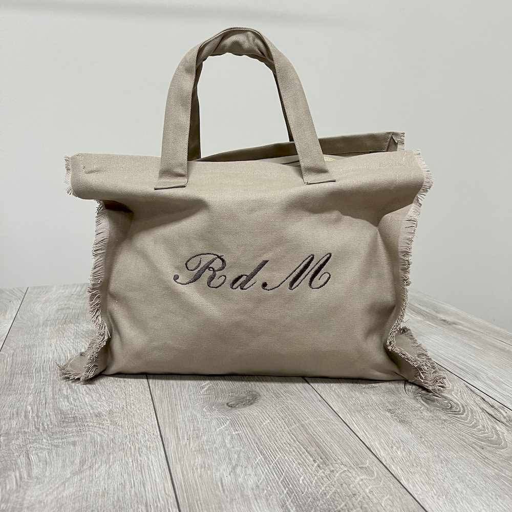 Borsa mare frange tortora personalizzata