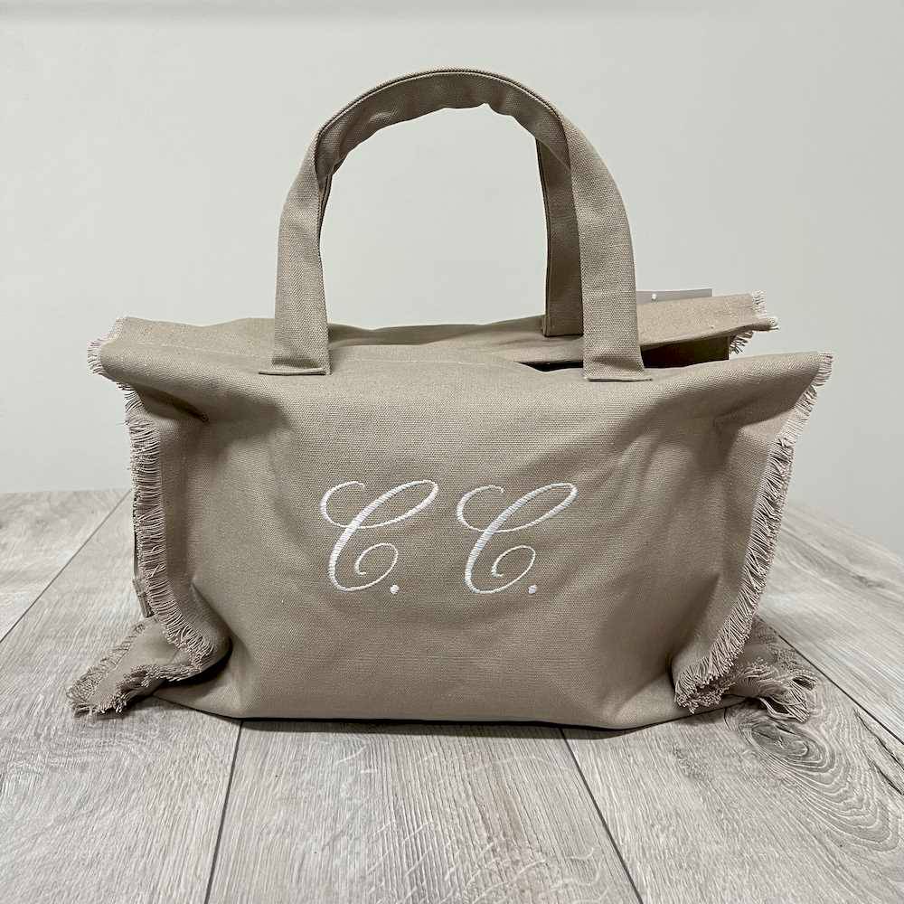 Borsa mare frange tortora personalizzata