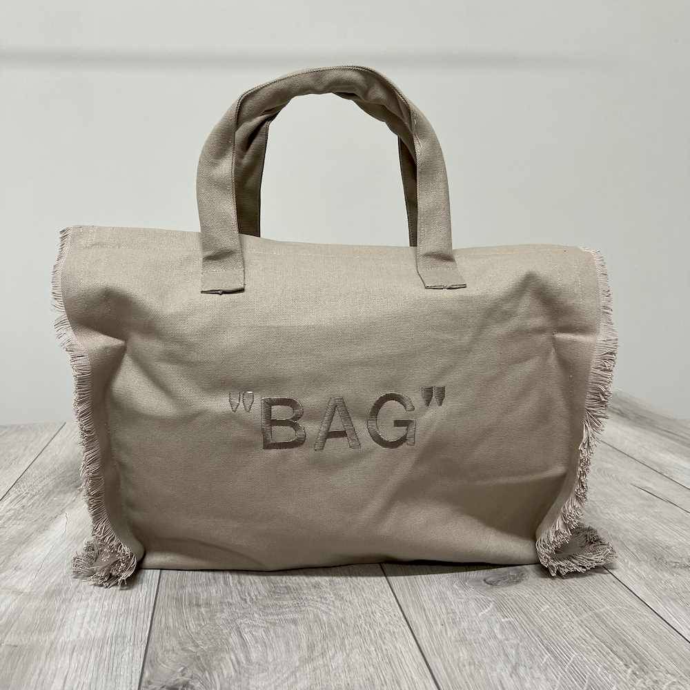 Borsa mare frange tortora personalizzata