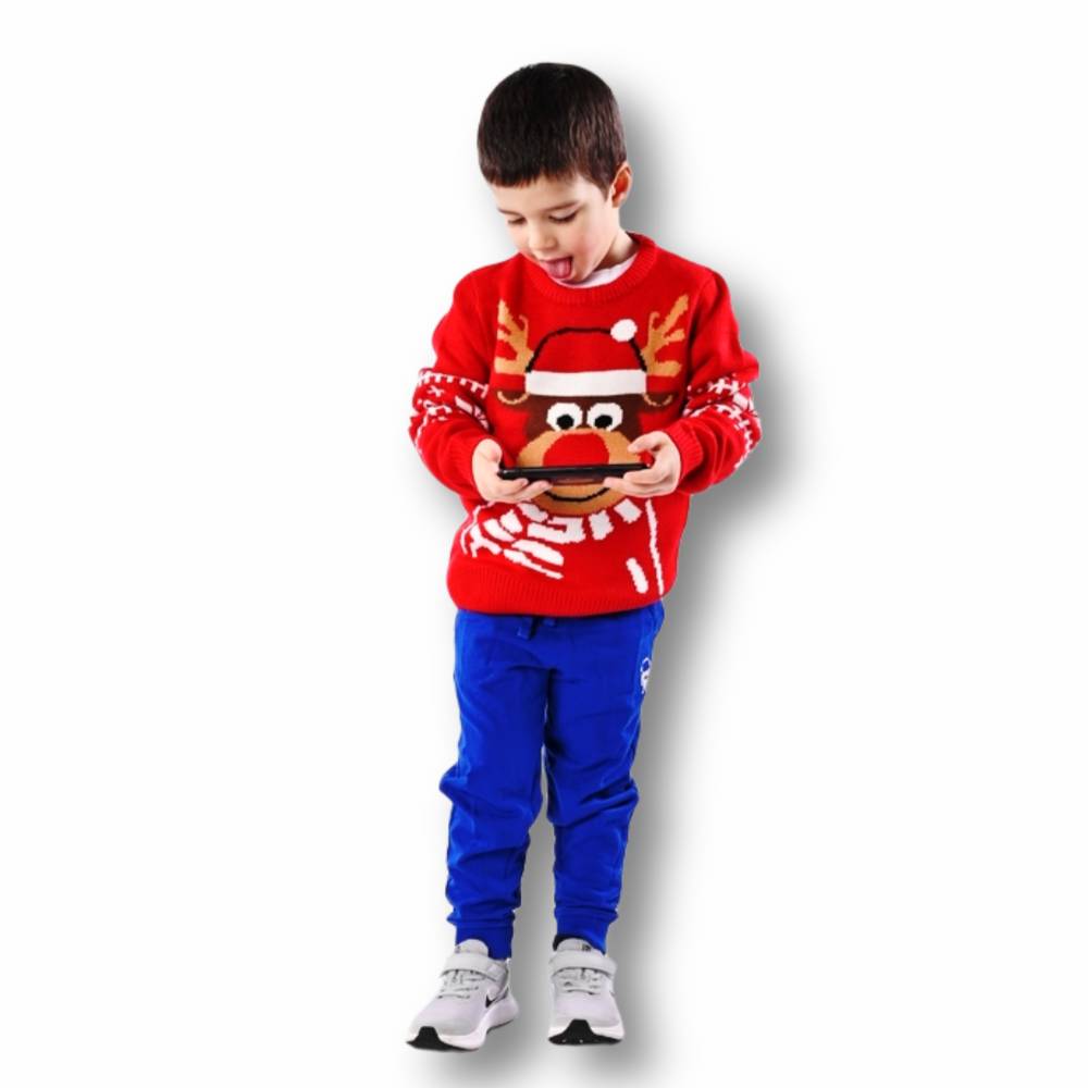 Maglione natalizio Bambino Renna Rudolf rosso