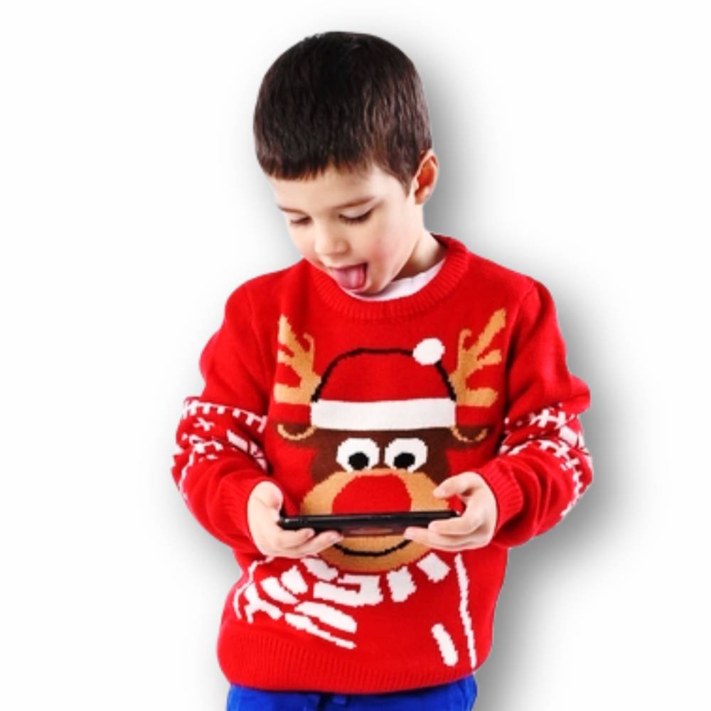 Maglione natalizio Bambino Renna Rudolf rosso