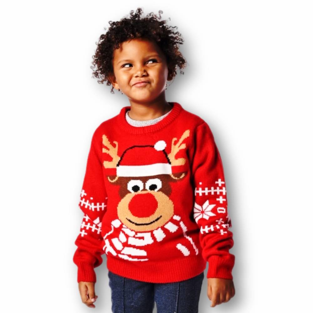 Maglione natalizio Bambino Renna Rudolf rosso