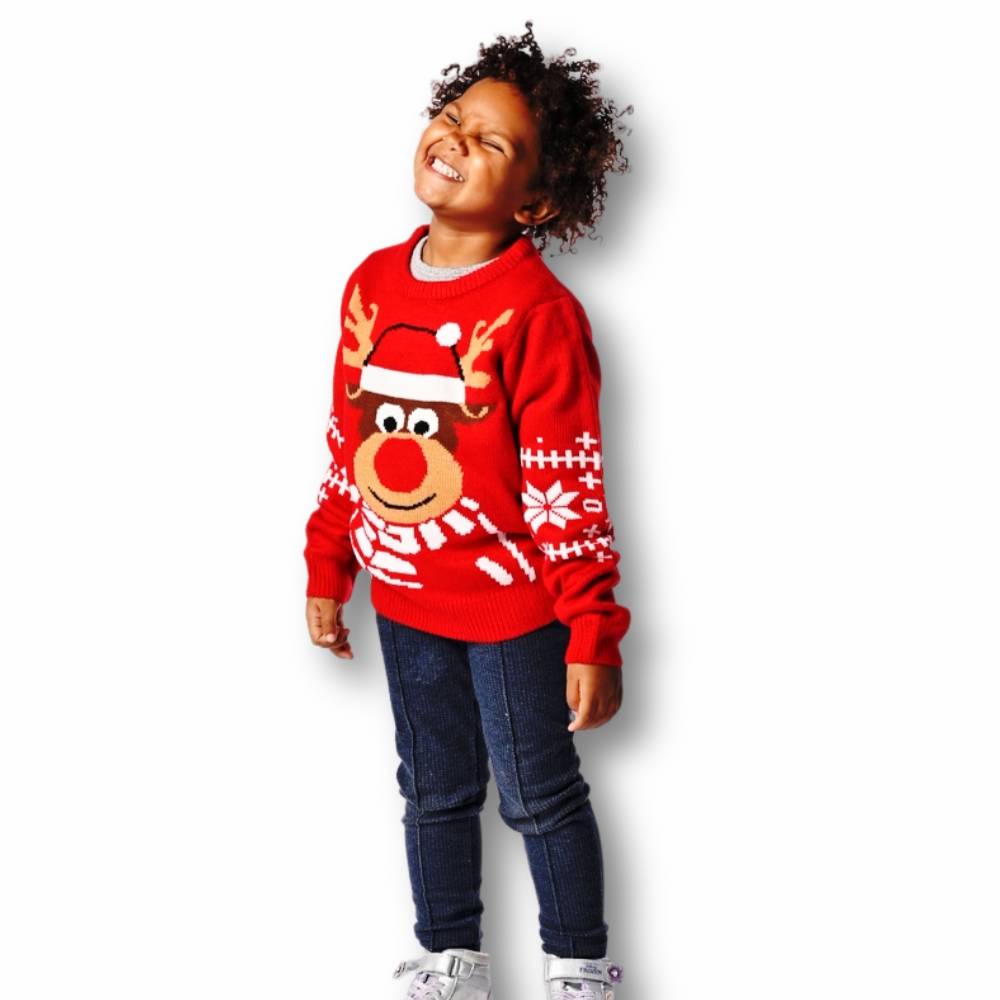 Maglione natalizio Bambino Renna Rudolf rosso