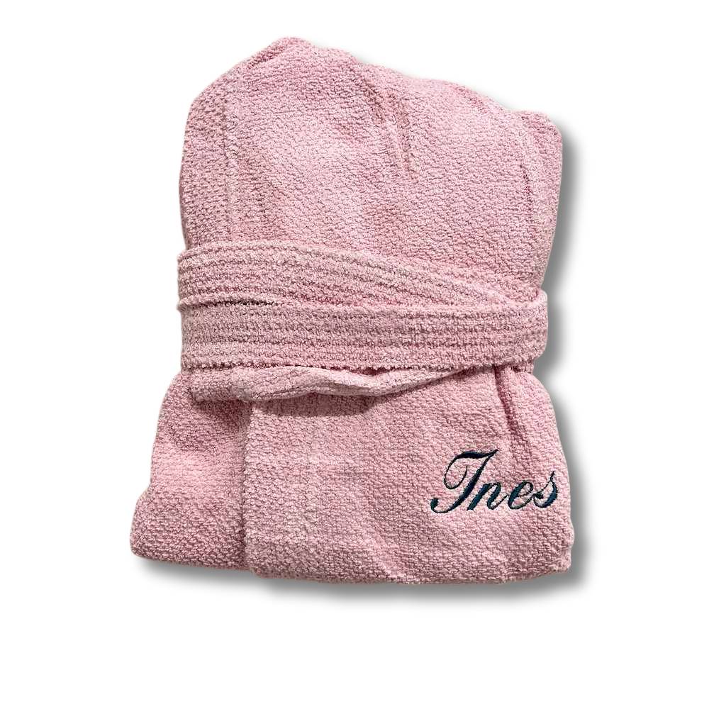 Accappatoio con cappuccio chicco di riso rosa Personalizzato