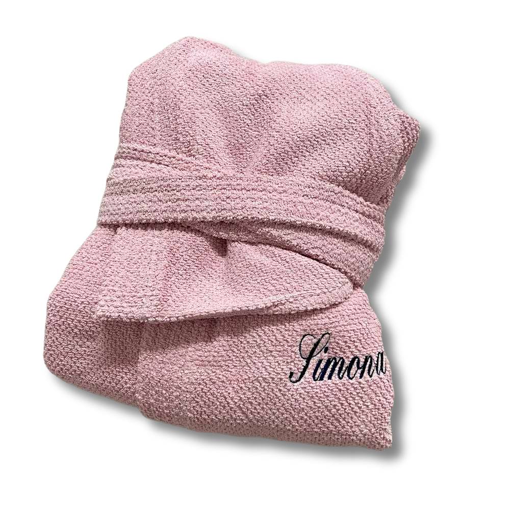 Accappatoio con cappuccio chicco di riso rosa Personalizzato