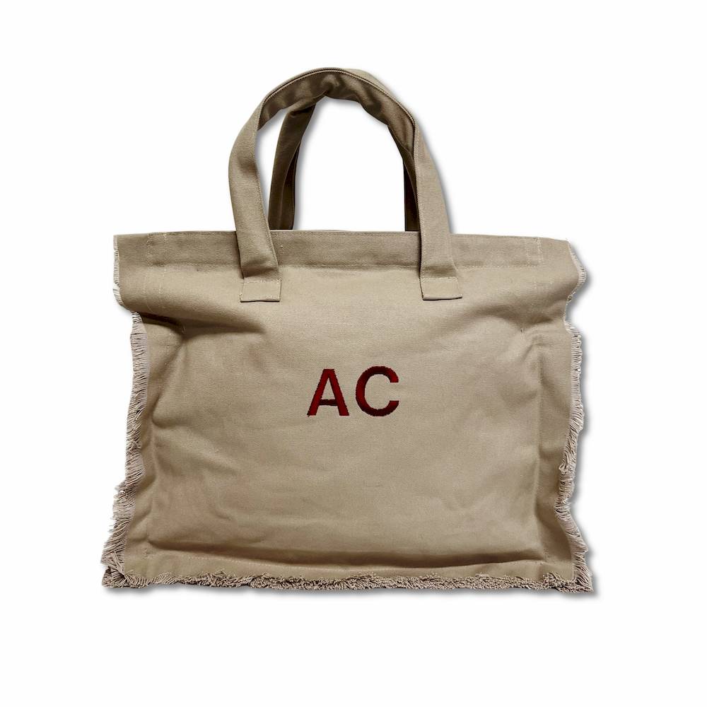 Borsa mare frange tortora personalizzata