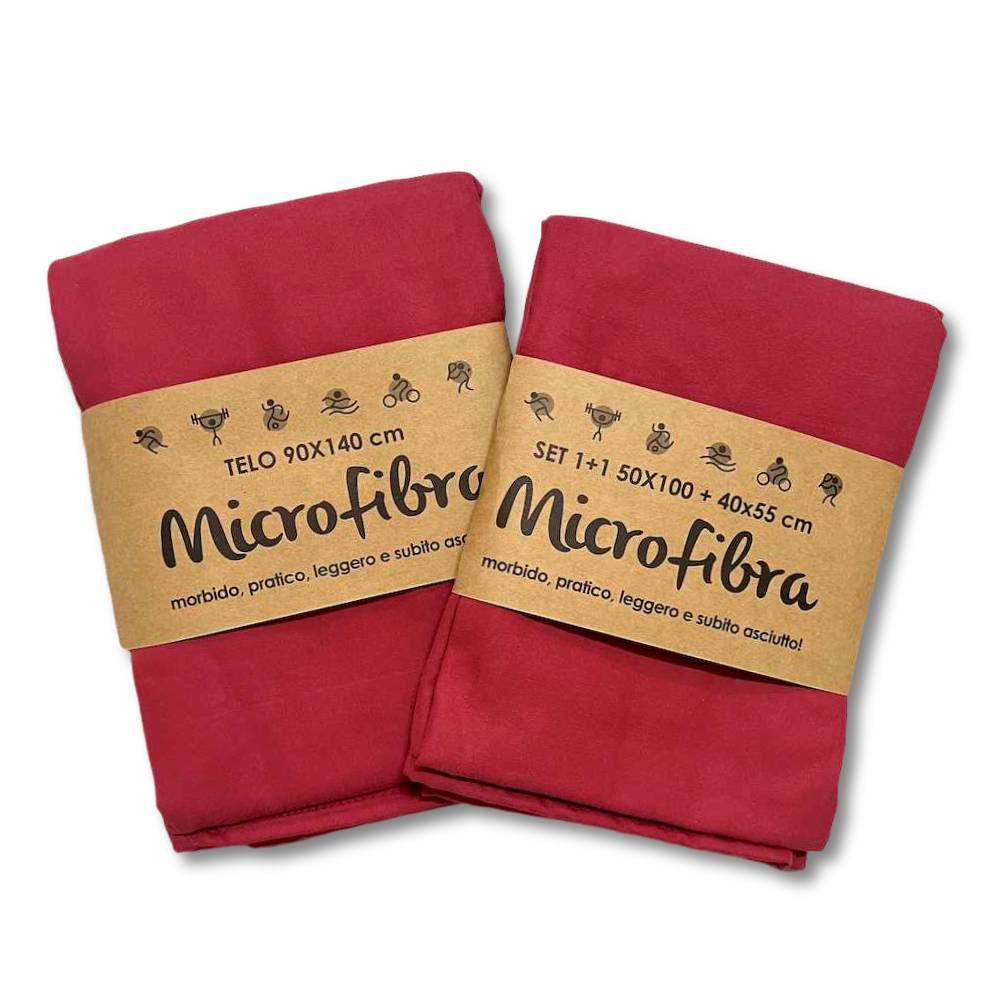 Set 3 pezzi asciugamani in microfibra Bordeaux