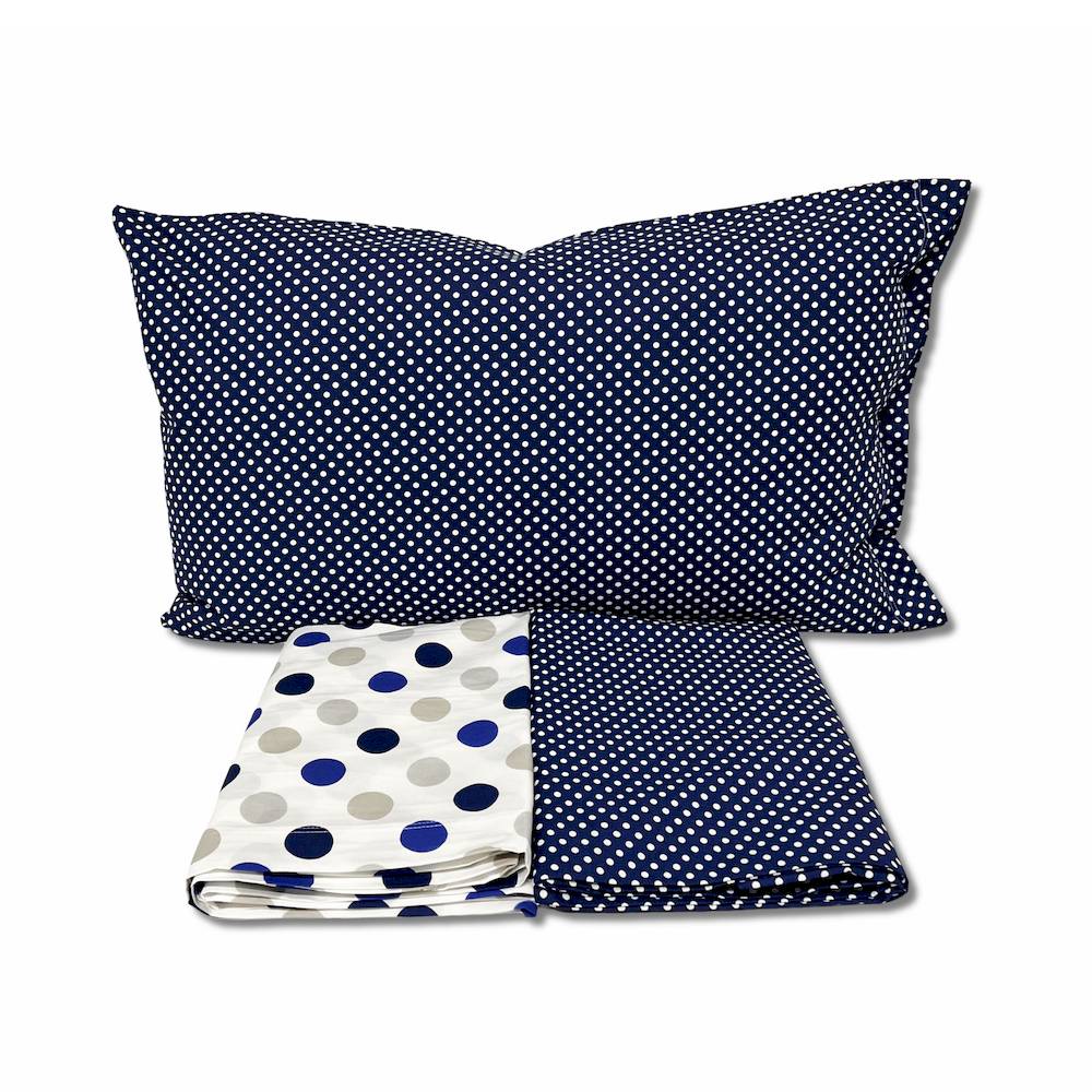 Completo Lenzuola Pois blu matrimoniale