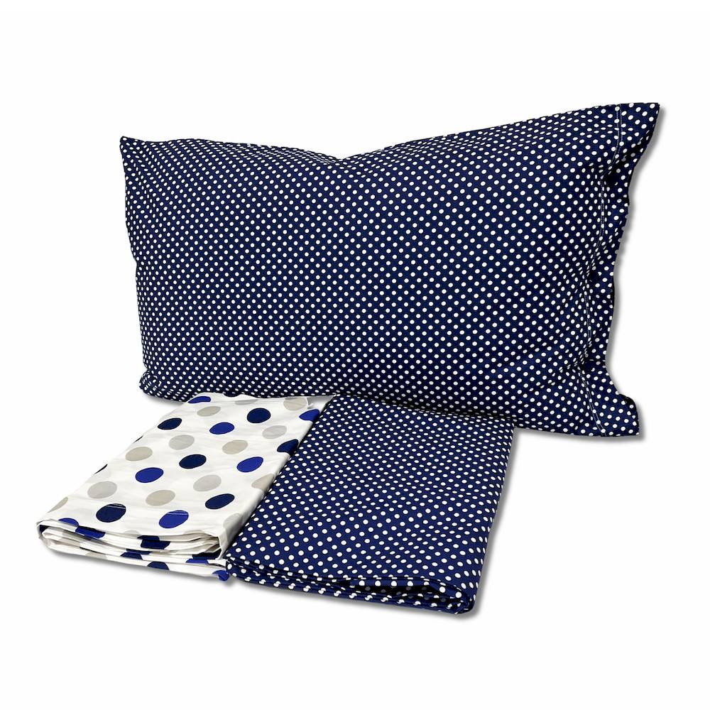 Completo Lenzuola Pois blu matrimoniale