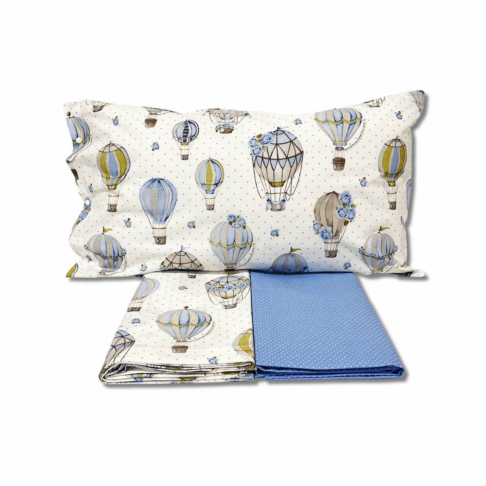 Completo Lenzuola Mongolfiere azzurro singolo