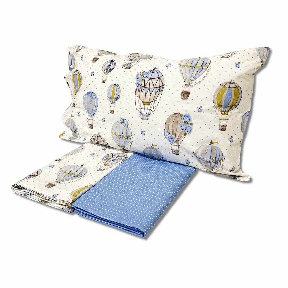 Completo Lenzuola Mongolfiere azzurro singolo