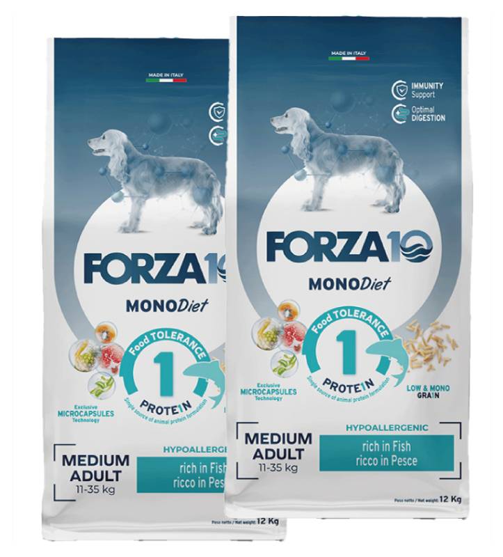 KIT 2 X Forza 10 - MonoDiet - Medium - Adult - Pesce - 12kg - DOPPIO SACCO 