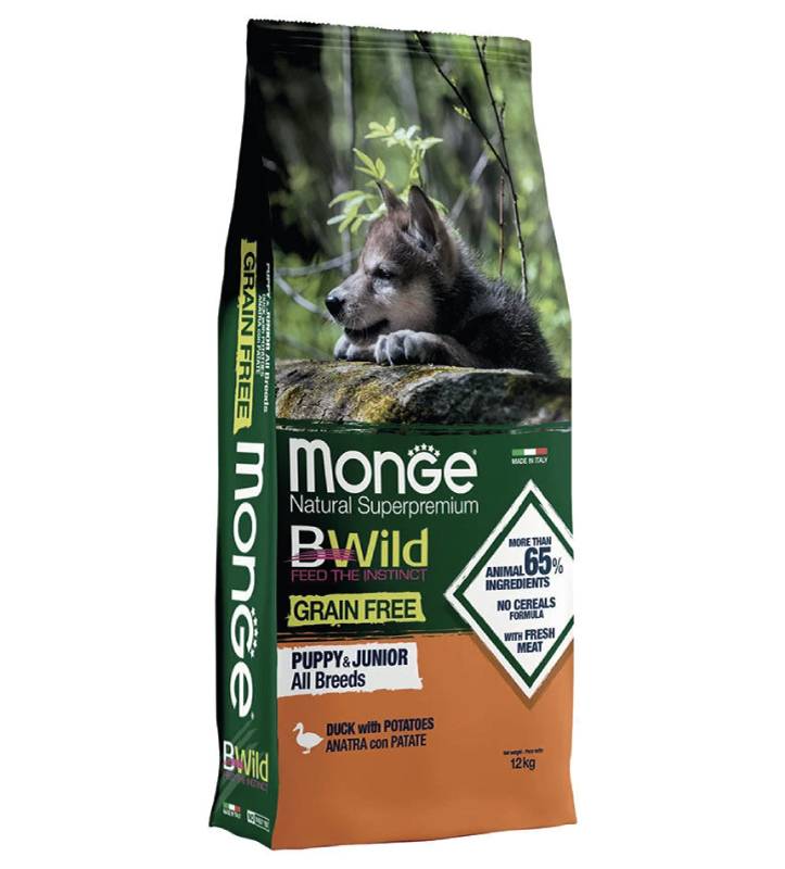 Monge - BWild Dog - Grain Free - All Breeds - Puppy&Junior - Anatra - 12 kg